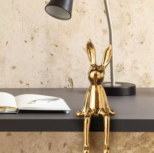 Rabbit Figurine Sitting Sculpture with Glazed Finish for Home Decor