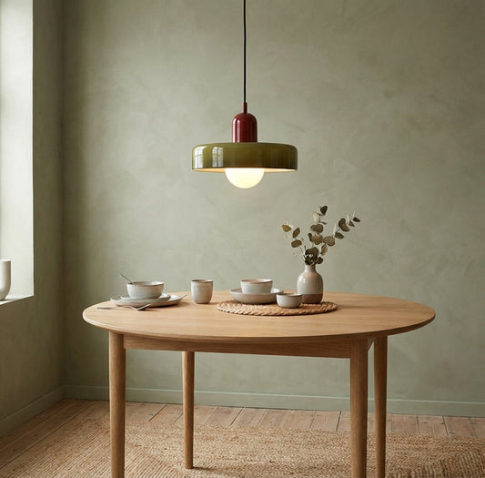 Retro Pendant Lamp with Wide Glass Shade and Globe Bulb