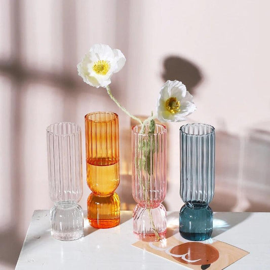 Ribbed Glass Vase with Sculptural Base in Scandinavian Style