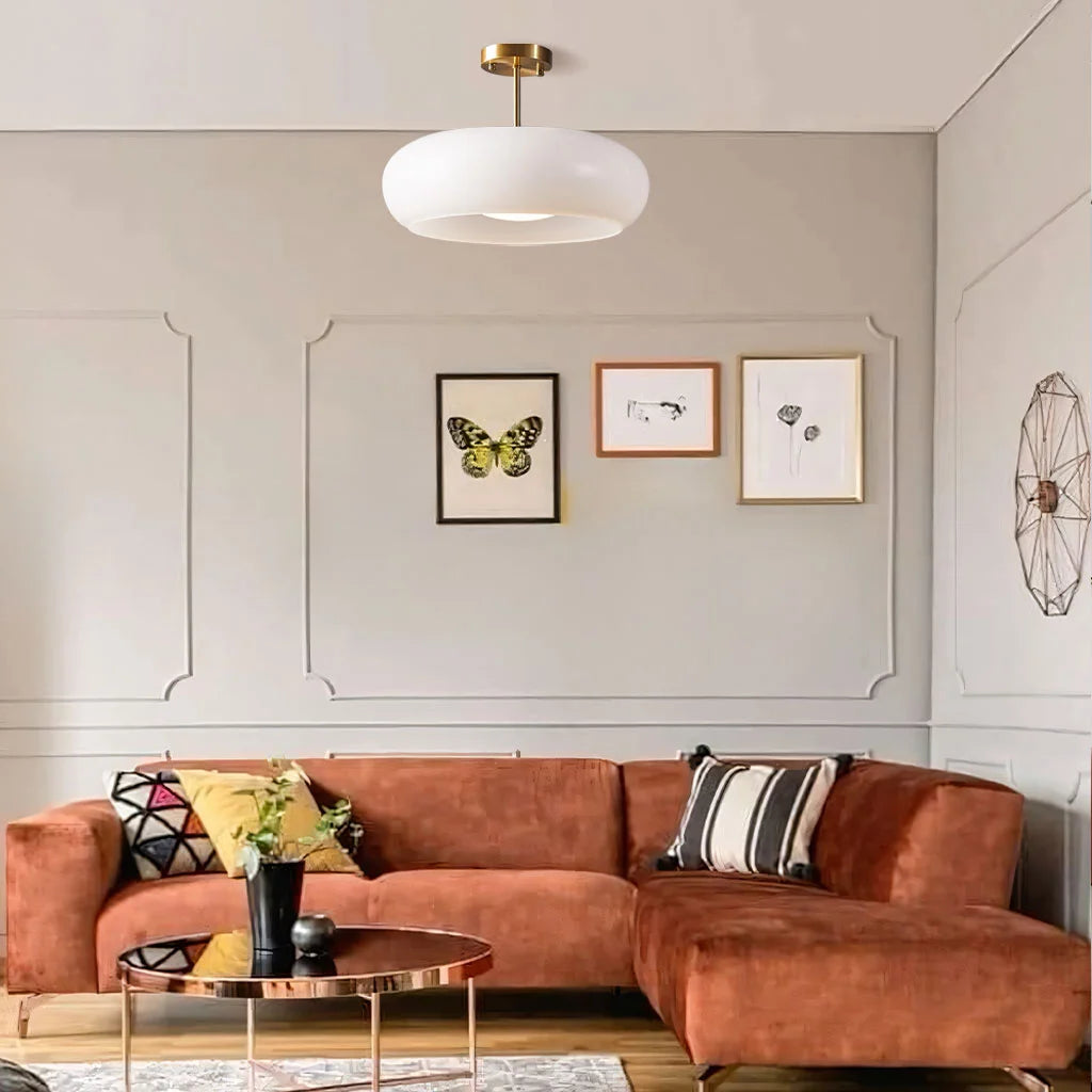 Semi Flush Mount Ceiling Light Modern Bauhaus with Round Glass Shade