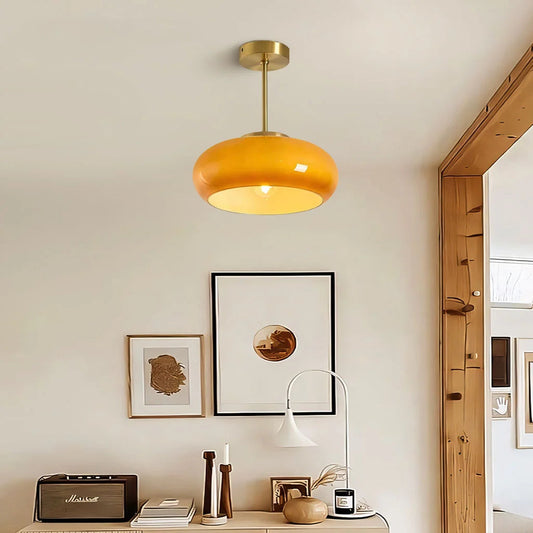 Semi Flush Mount Ceiling Light Modern Bauhaus with Round Glass Shade
