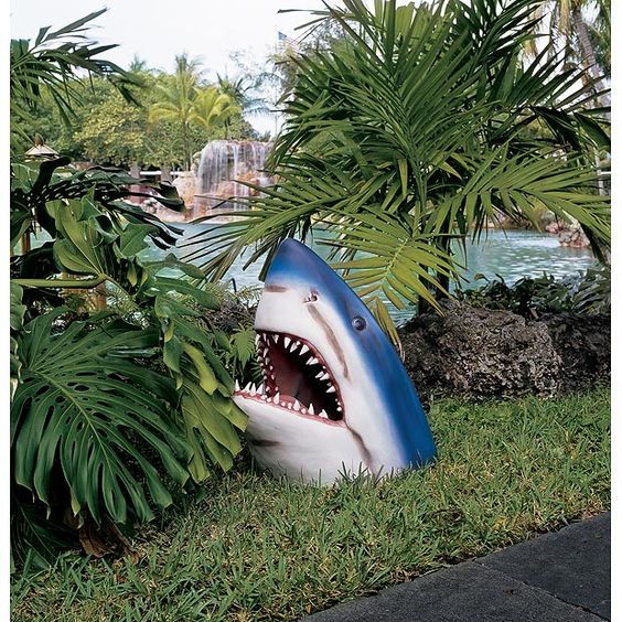 Shark Garden Sculpture with Open Mouth and Realistic Detailing