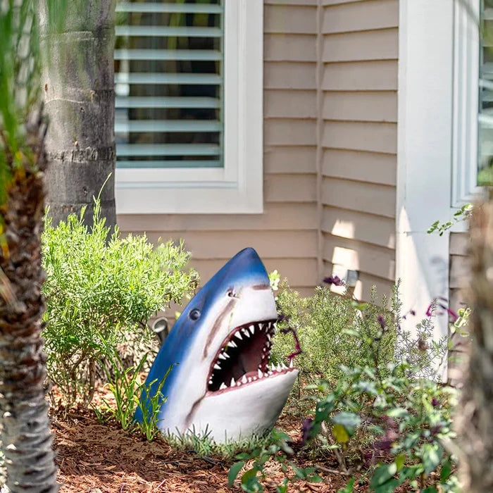 Shark Garden Sculpture with Open Mouth and Realistic Detailing