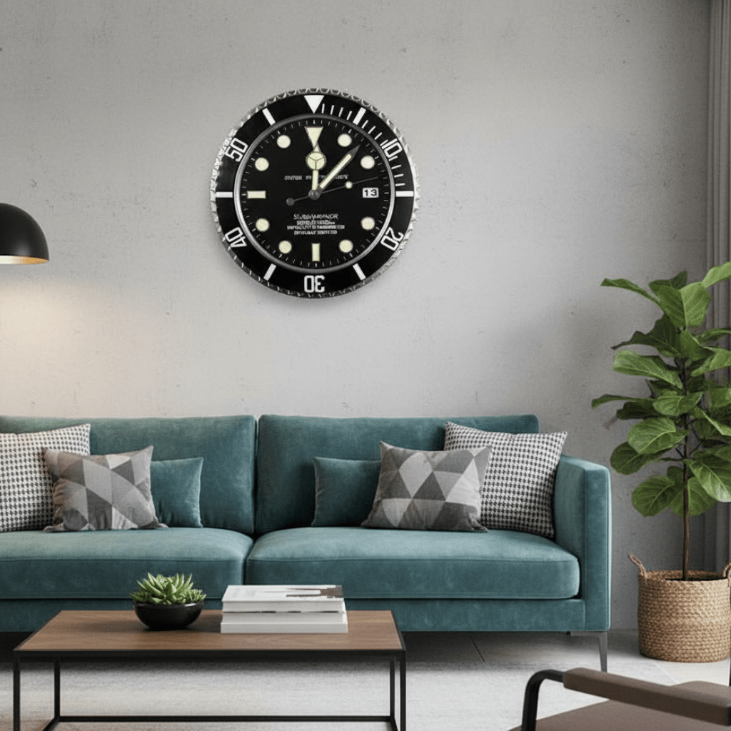 Silent Wall Clock with Stainless Steel Frame and Luminous Hands
