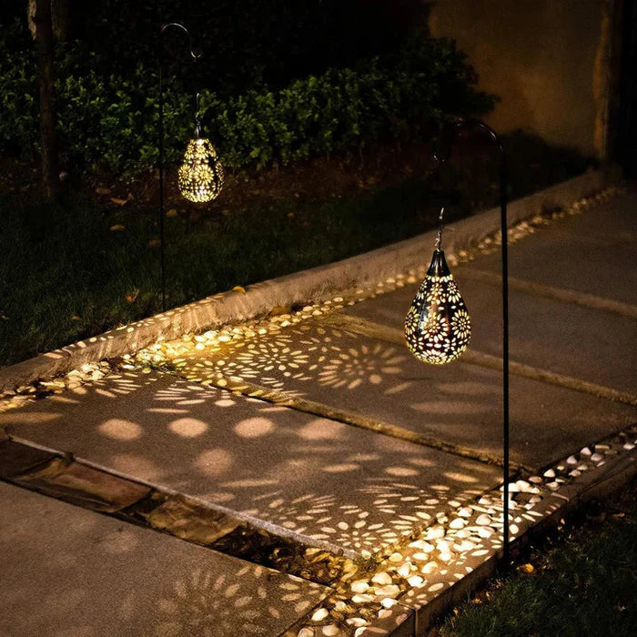 Solar Garden Lantern with Teardrop Shade and Butterfly Wall Bracket