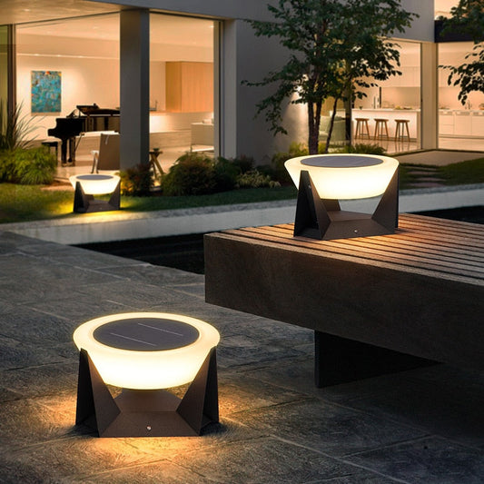 Solar Outdoor Pillar Lamp Modern Garden Gate Post Light with Integrated Solar Panel