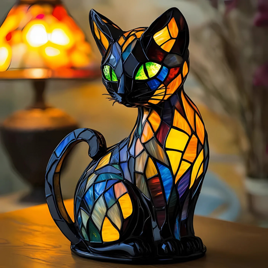 Stained Glass Cat Table Lamp Art Deco Indoor Atmosphere Light