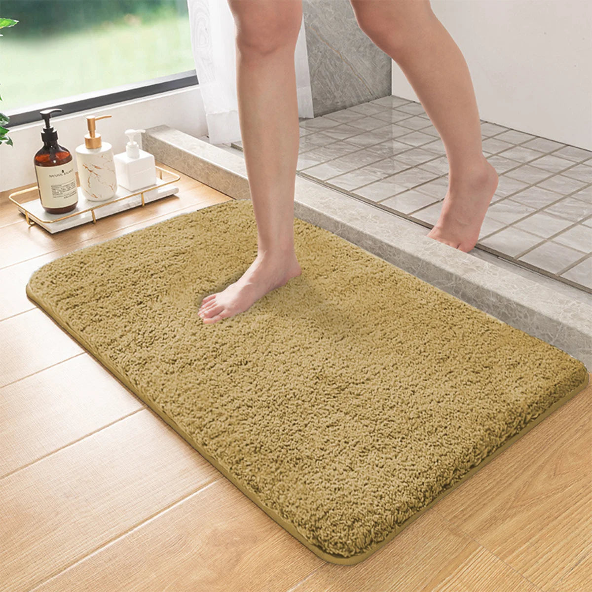 Thick Chenille Bath Mat with Anti-Slip Bottom