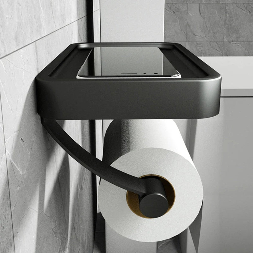 Toilet Paper Holder with Shelf and Phone Tray for Wall Mounting