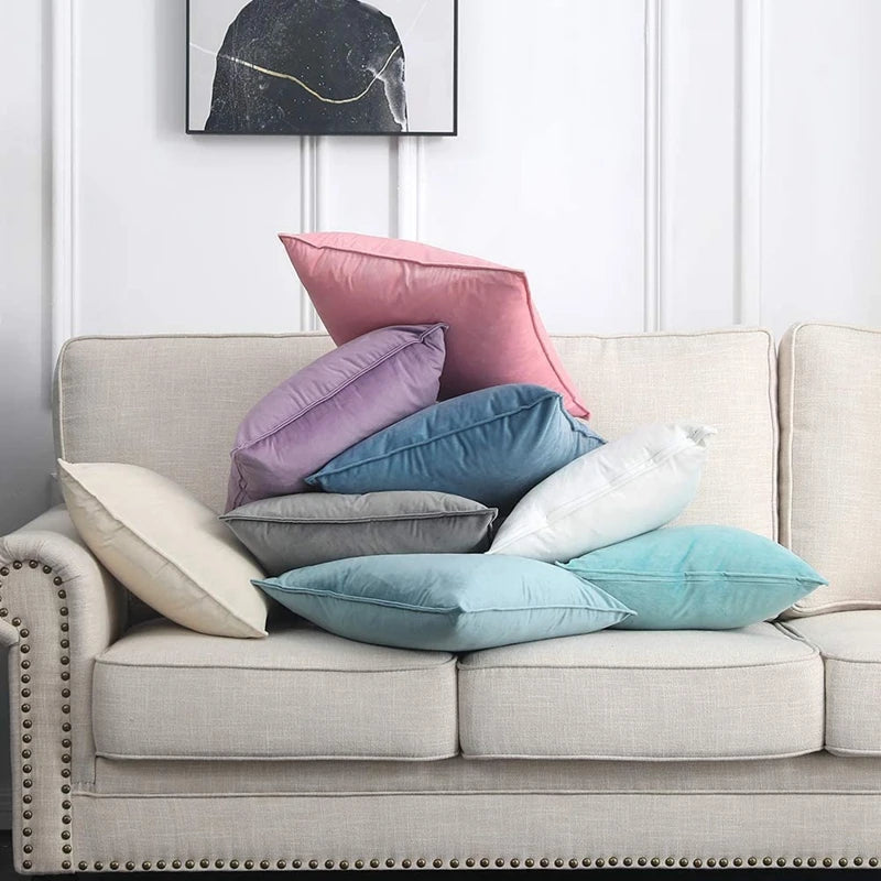 Velvet Cushion Covers Set of 2 with Piped Edges for Sofa and Bed