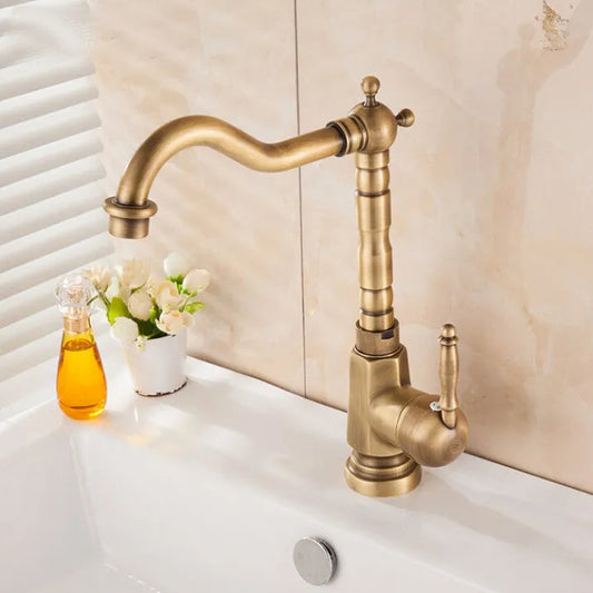 Vintage Brass Kitchen Faucet with 360° Swivel Spout and Single Handle