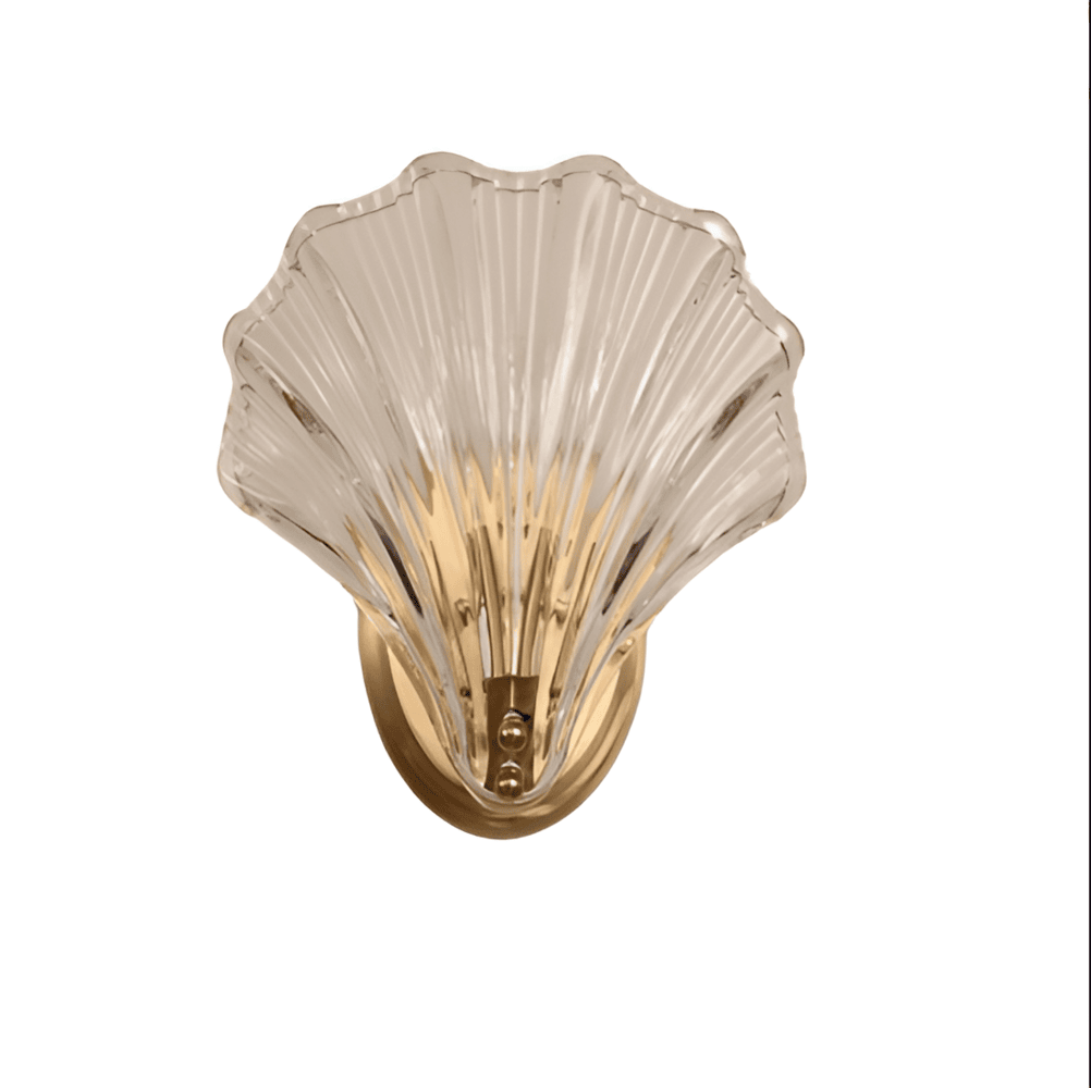 Wall Lamp Art Deco with Shell-Shaped Glass Shade and Brass Base