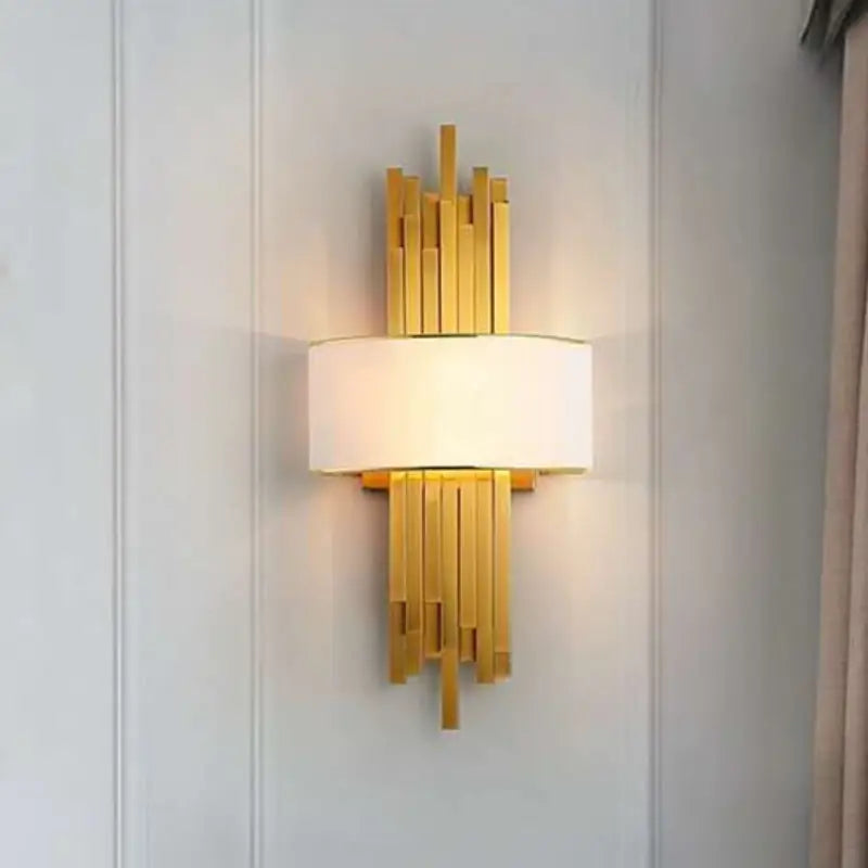 Wall Lamp Art Deco with Staggered Gold Rods and Drum Shade