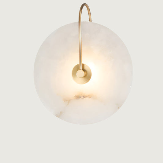 Wall Lamp Modern Art Deco with Round Marble Disc and Metal Arm