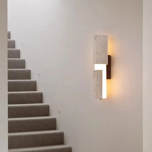 Wall Lamp Modern Minimalist with Up and Down Light and Stone Cylinder Shades