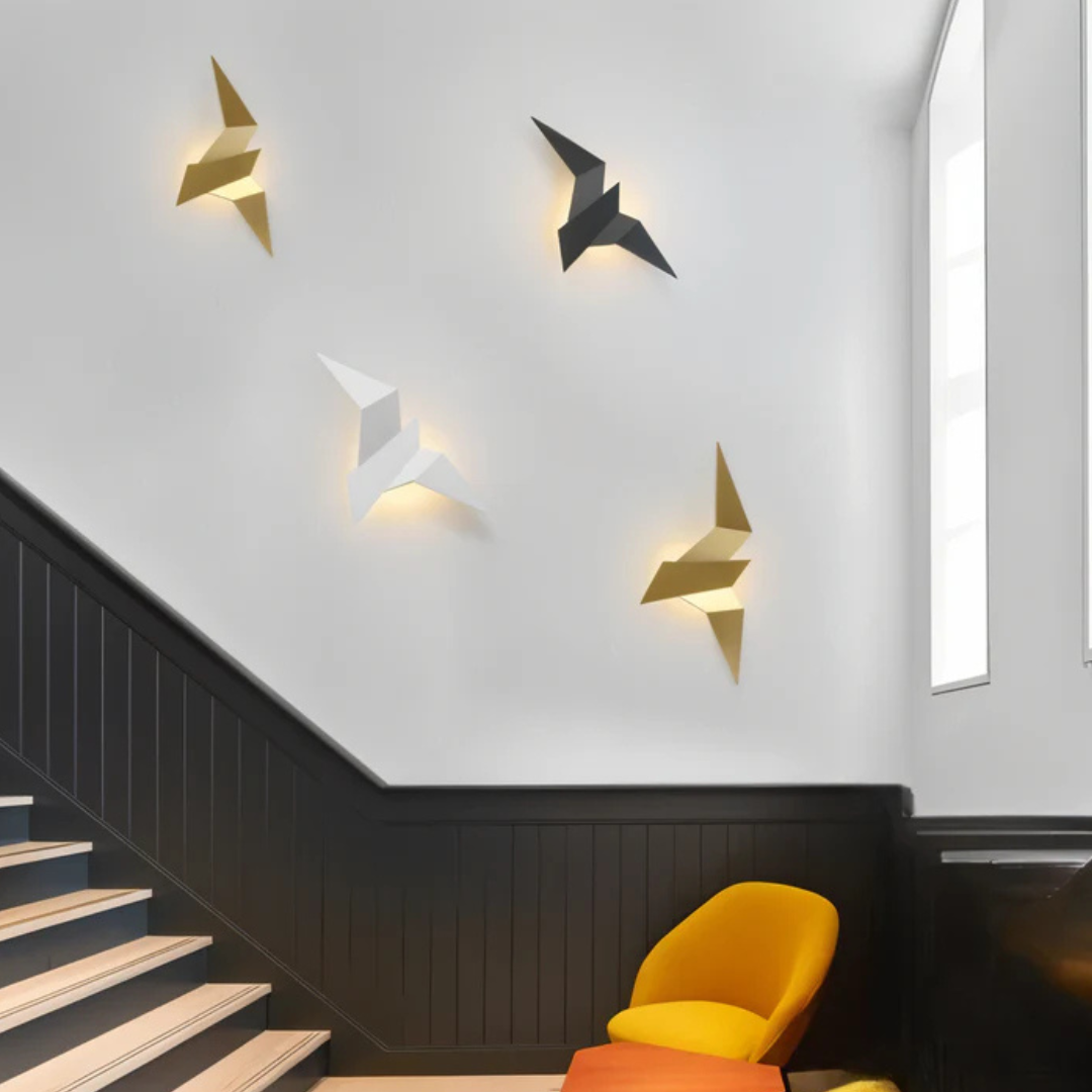 Wall Lamp Modern Origami Bird Shape with Integrated LED and Warm Glow