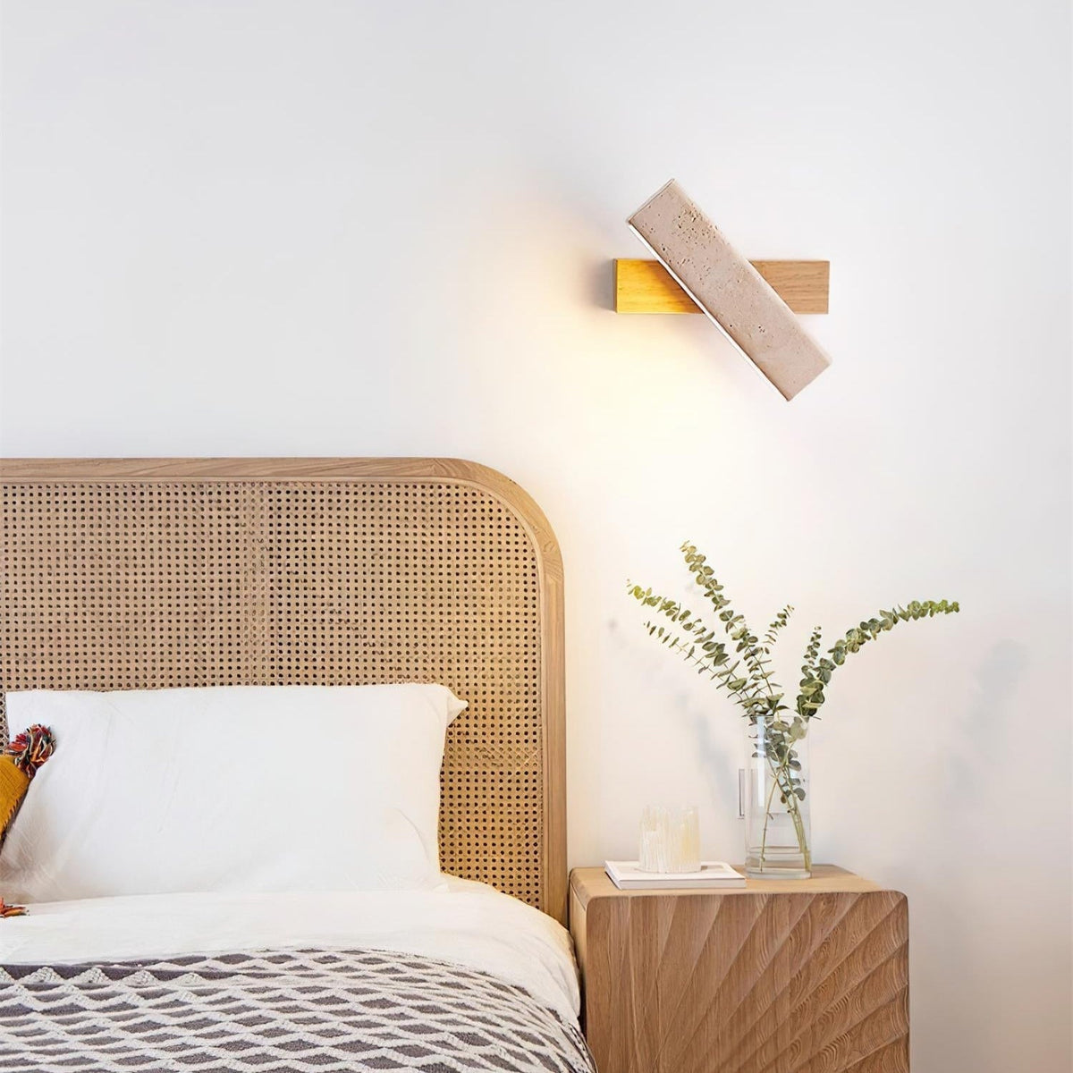 Wall Lamp Scandinavian Rotatable Travertine Stone with Wood Base