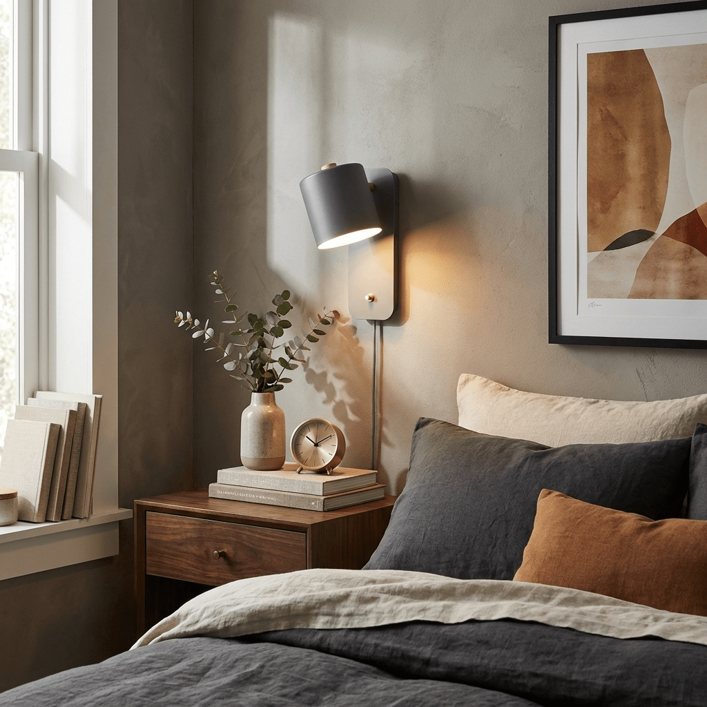Wall Lamp Scandinavian with Rotatable Cylinder Shade and Plug-In Cord