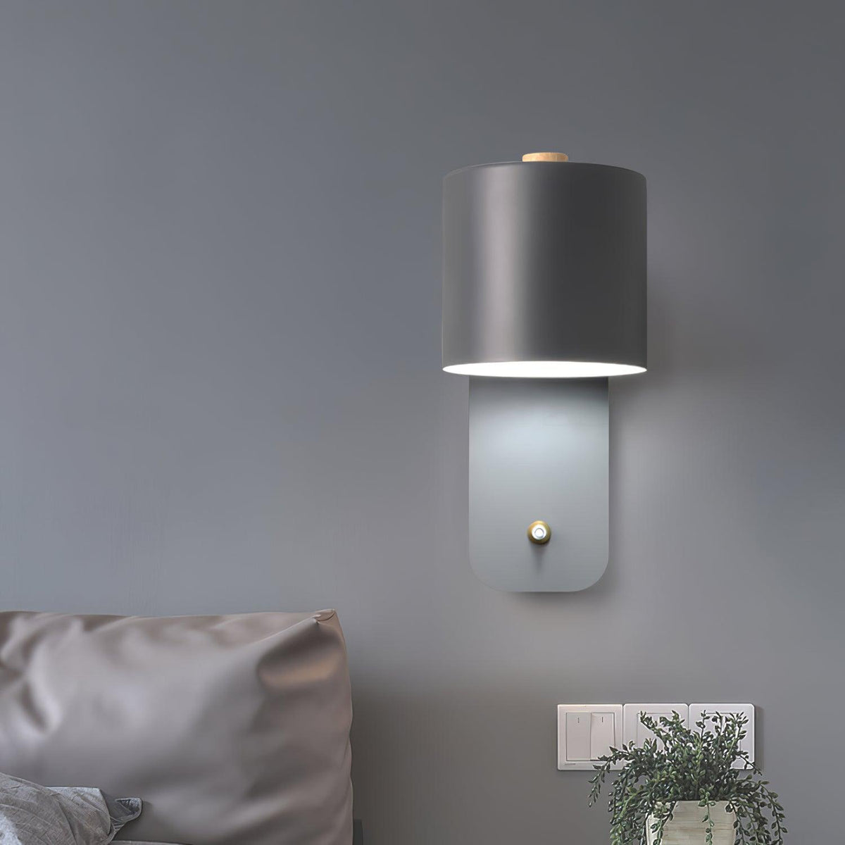 Wall Lamp Scandinavian with Rotatable Cylindrical Shade and Built-In Switch