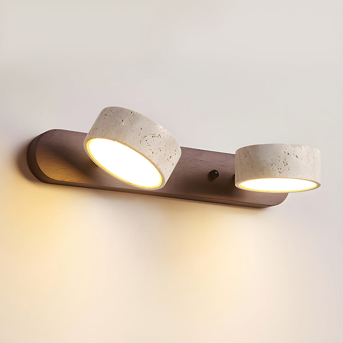 Wall Lamp Scandinavian with Travertine Stone Shades and Wood Base