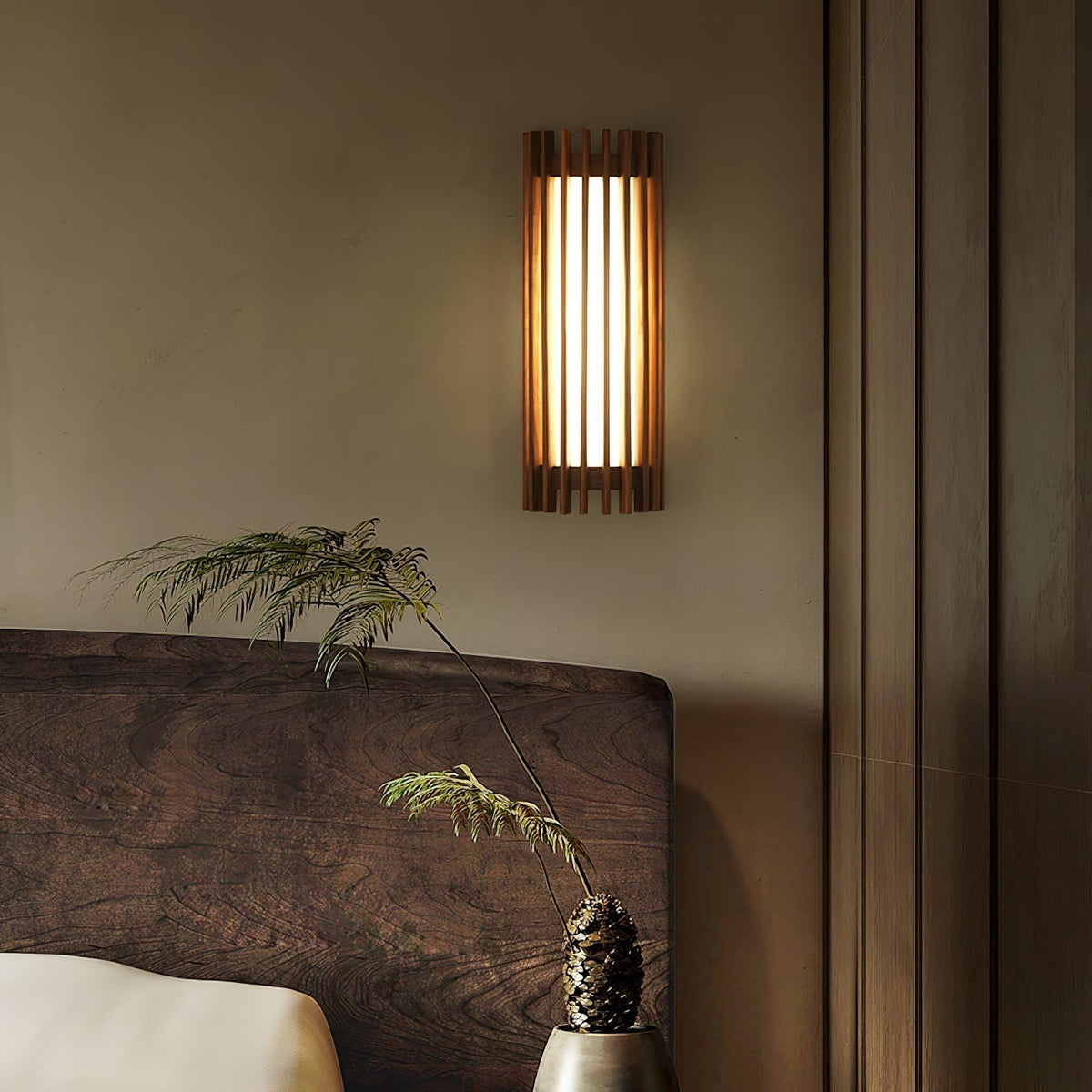 Wall Lamp Scandinavian with Wooden Slat Shade and Integrated LED