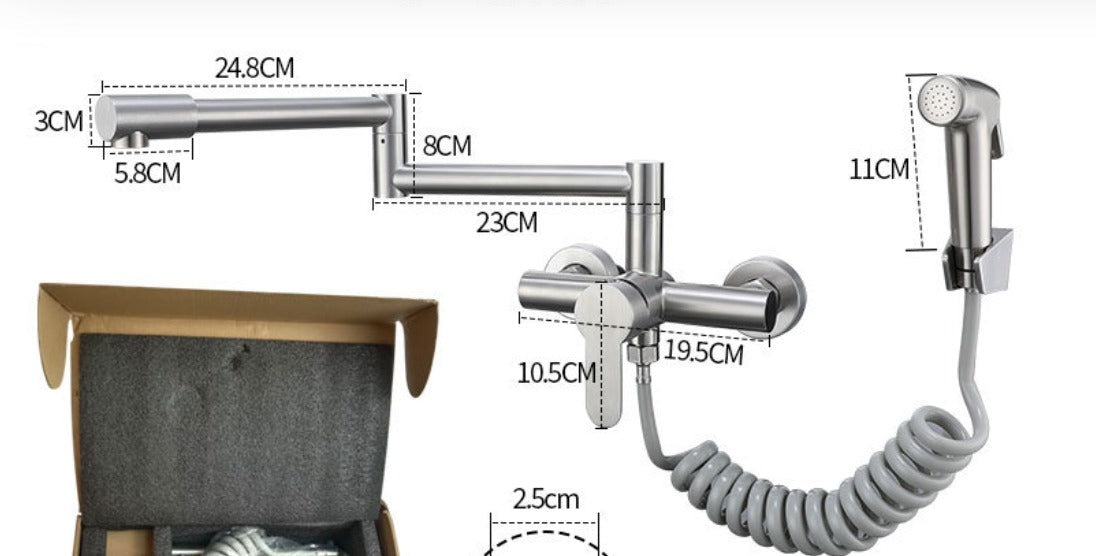 Wall-Mounted Kitchen Faucet with Swivel Arm and Handheld Sprayer