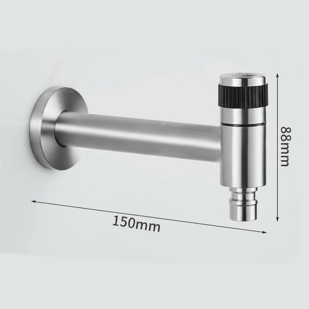 Wall-Mounted Outdoor Faucet with Cross Handle and Hose Connector