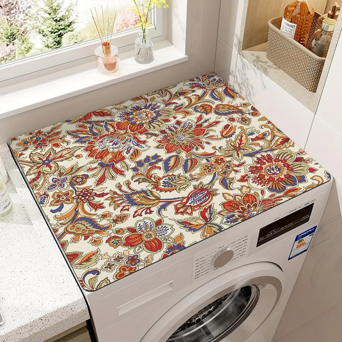 Washing Machine Top Mat with Anti-Slip Backing and Decorative Print