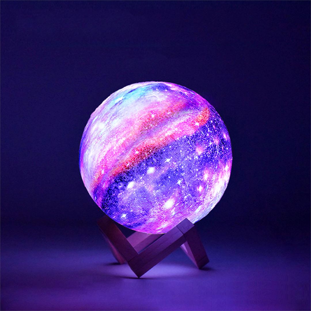 3D Galaxy Moon Lamp LED Night Light with Wooden Stand