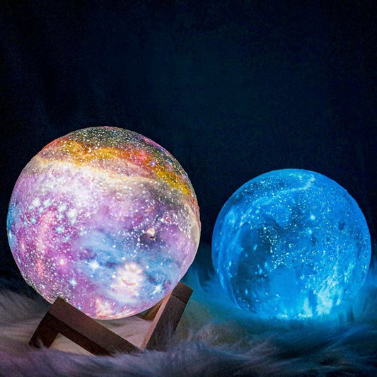 3D Galaxy Moon Lamp LED Night Light with Wooden Stand