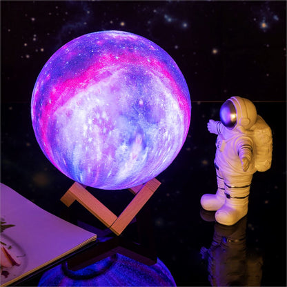 3D Galaxy Moon Lamp LED Night Light with Wooden Stand