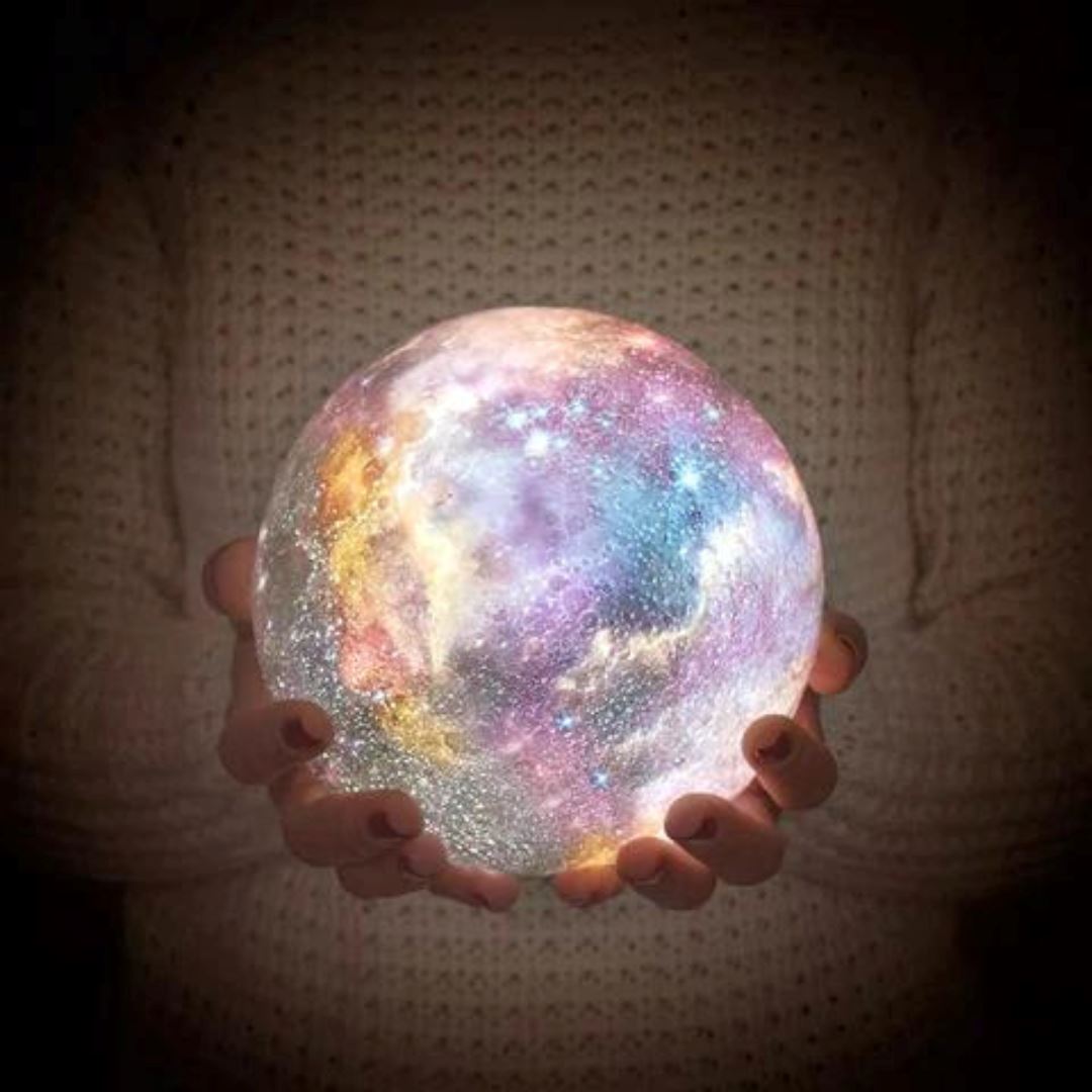 3D Galaxy Moon Lamp LED Night Light with Wooden Stand