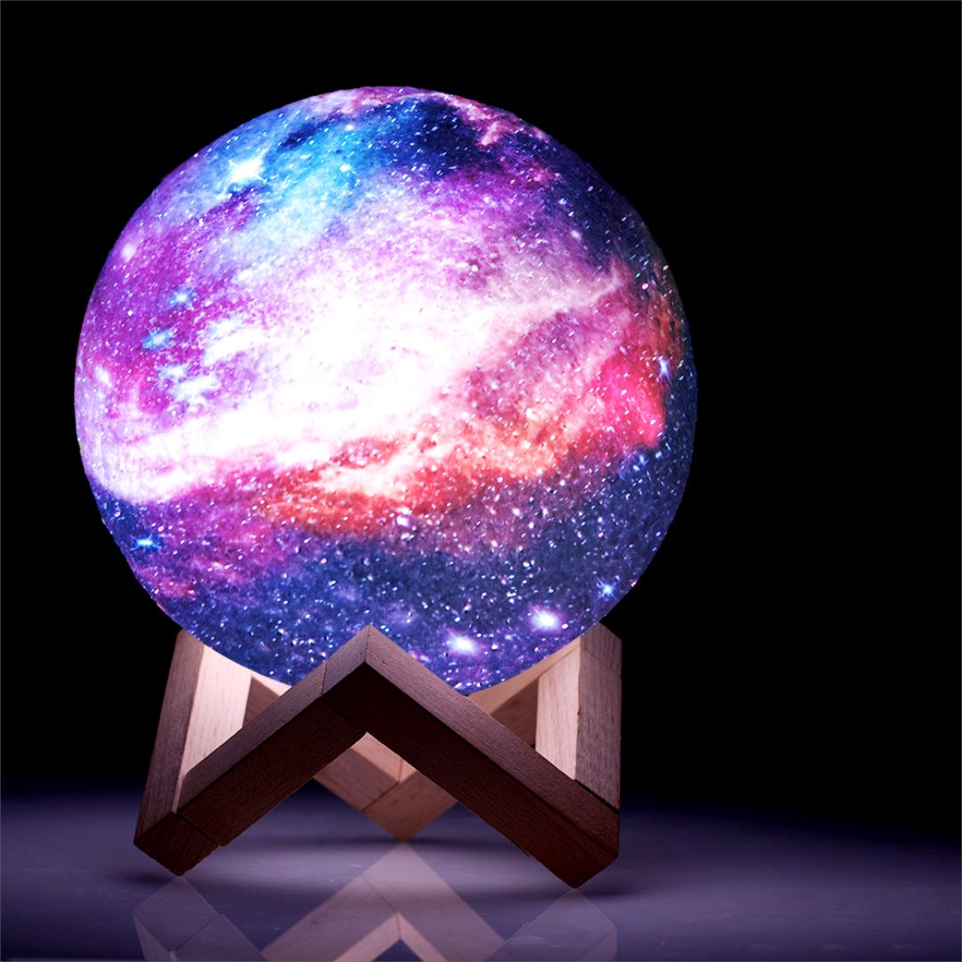 3D Galaxy Moon Lamp LED Night Light with Wooden Stand