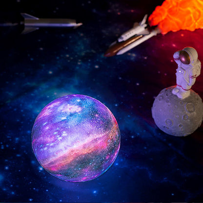 3D Galaxy Moon Lamp LED Night Light with Wooden Stand