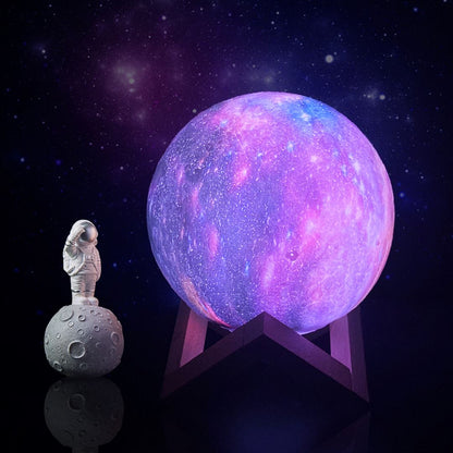 3D Galaxy Moon Lamp LED Night Light with Wooden Stand