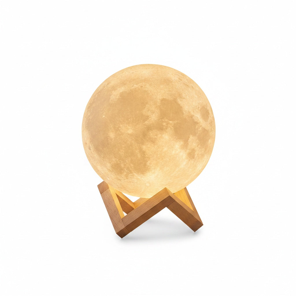 3D Moon Lamp LED Night Light with Remote and 16 Colors on Wooden Stand