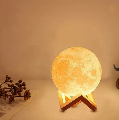 3D Moon Lamp LED Night Light with Remote and 16 Colors on Wooden Stand
