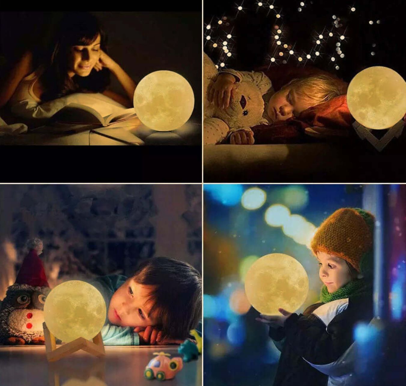 3D Moon Lamp LED Night Light with Remote and 16 Colors on Wooden Stand