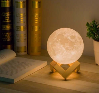 3D Moon Lamp LED Night Light with Remote and 16 Colors on Wooden Stand