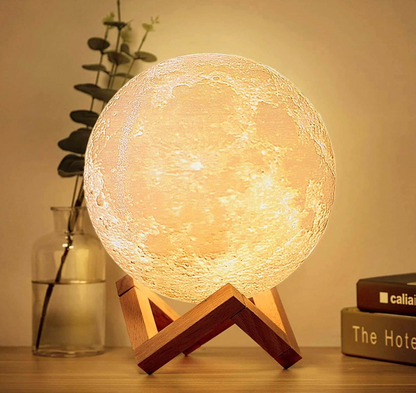 3D Moon Lamp LED Night Light with Remote and 16 Colors on Wooden Stand