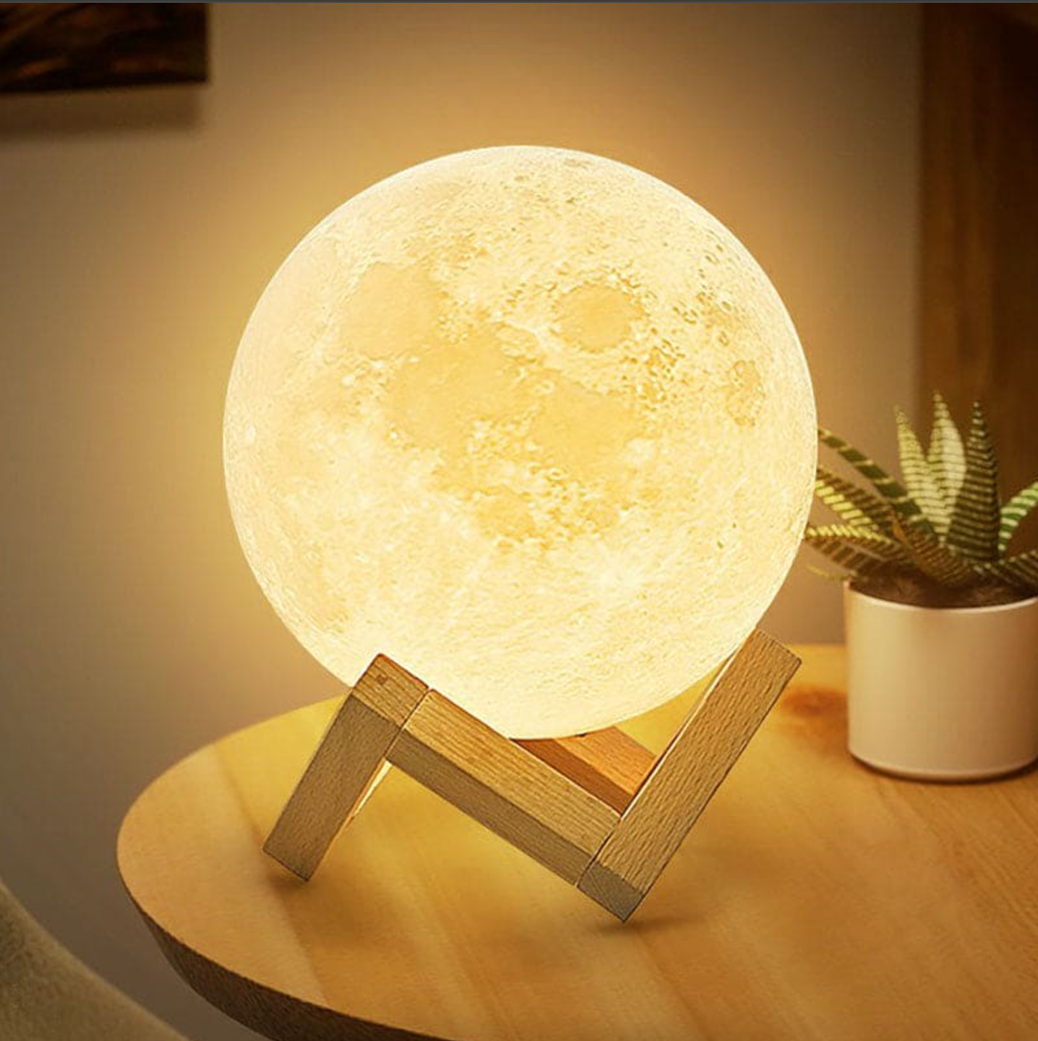 3D Moon Lamp LED Night Light with Remote and 16 Colors on Wooden Stand