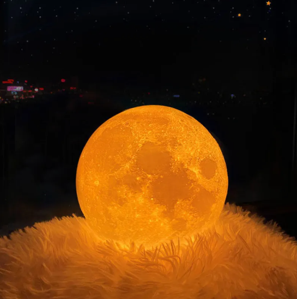 3D Moon Lamp LED Night Light with Remote and 16 Colors on Wooden Stand