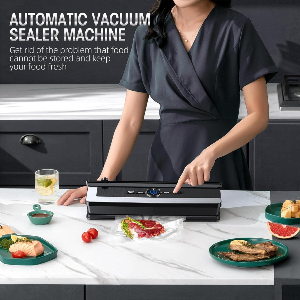 8-in-1 Vacuum Sealer Machine with Built-in Cutter and LED Display