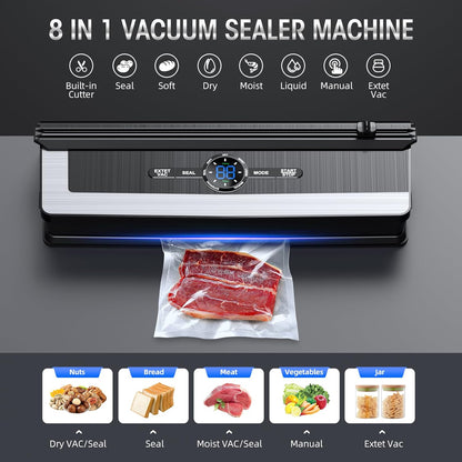 8-in-1 Vacuum Sealer Machine with Built-in Cutter and LED Display