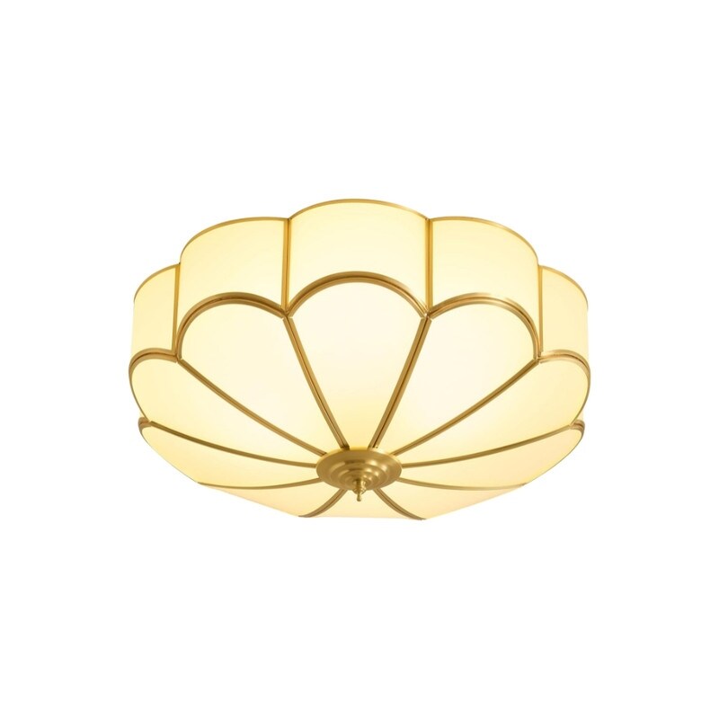 Ceiling Lamp Art Deco Flower Design with Frosted Glass Shade and Brass Frame