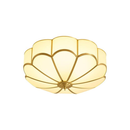 Ceiling Lamp Art Deco Flower Design with Frosted Glass Shade and Brass Frame