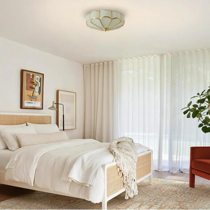 Ceiling Lamp Art Deco Flower Design with Frosted Glass Shade and Brass Frame