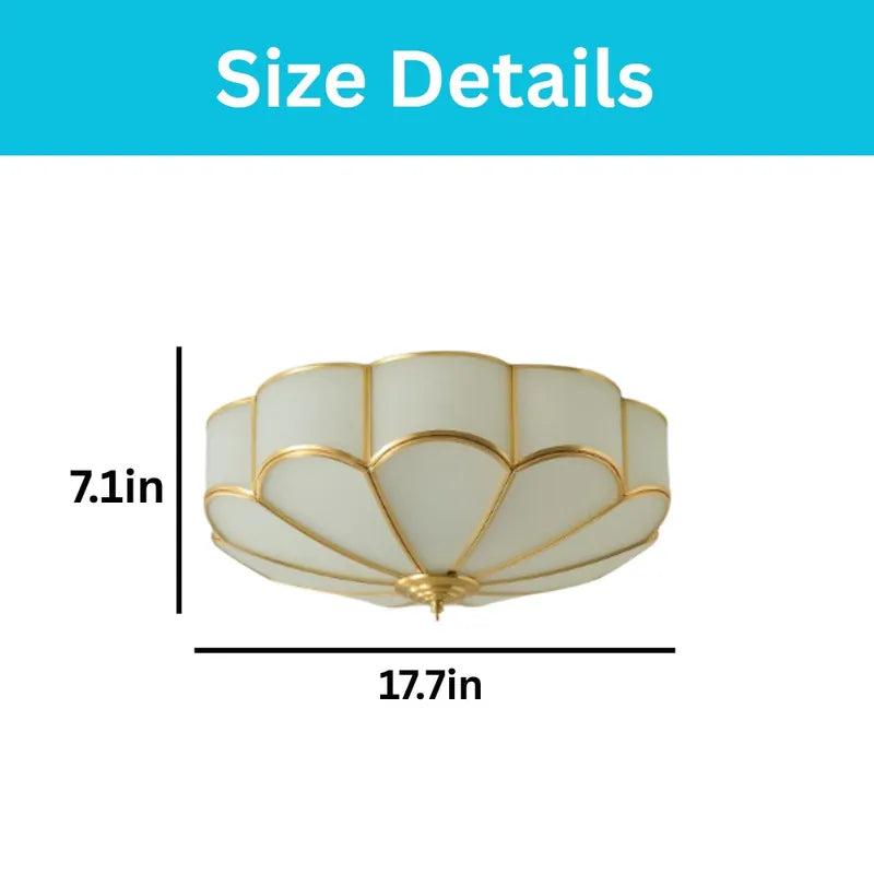 Ceiling Lamp Art Deco Flower Design with Frosted Glass Shade and Brass Frame
