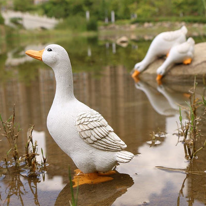 Duck and Goose Garden Figurine Set with Detailed Feather Texture
