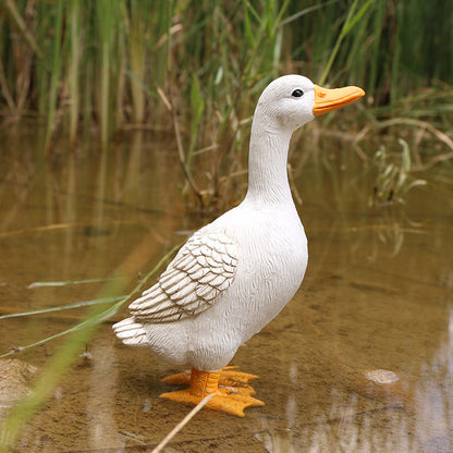 Duck and Goose Garden Figurine Set with Detailed Feather Texture